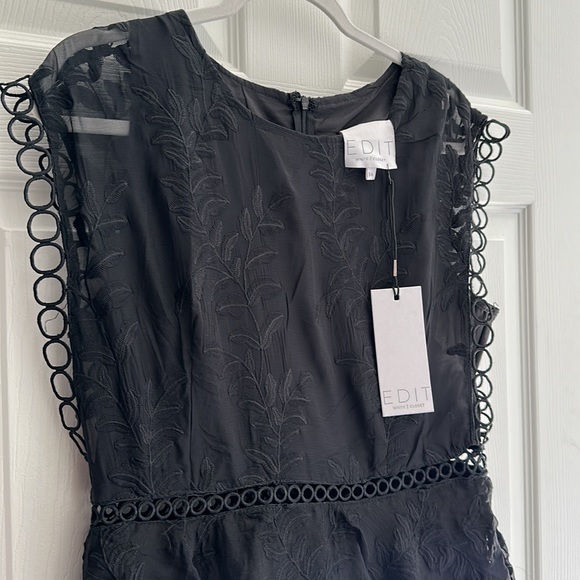 E D I T Black Embroidered Ruffled Coctail Dress Size 14 - Picture 8 of 9